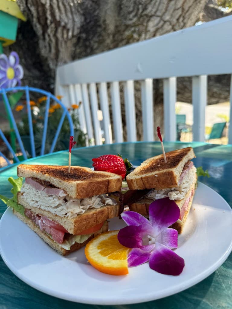 Club sandwich on the porch at The Breakfast Cottage